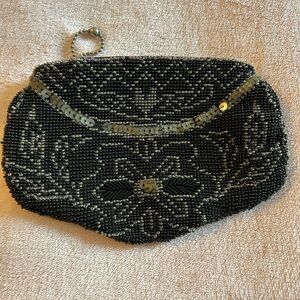 Vintage Art Deco beaded evening clutch coin purse floral sequins